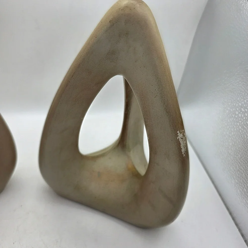 Vintage MCM Sculptural Triangle Bookends Pair Stone Composite Atomic Modernist